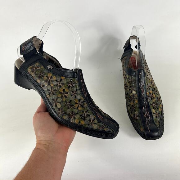 Pikolinos Slingback Sandals Women's 7.5 Multicolor Leather Floral Almond Toe - Picture 1 of 10